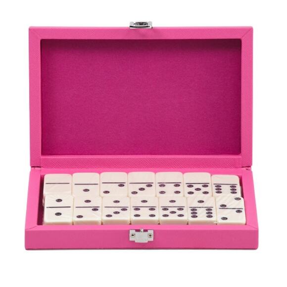 BROUK & CO Ellen Dominoes Travel Set in Posh Hot Pink Vegan Leather NEW In Box - Picture 1 of 10